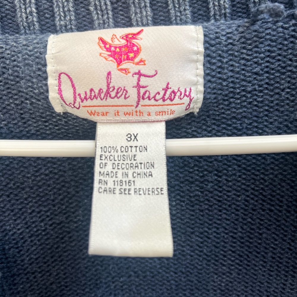 Quacker Factory Women’s Blue Denim Zip Sweater With Stones Size 3X - Picture 9 of 9
